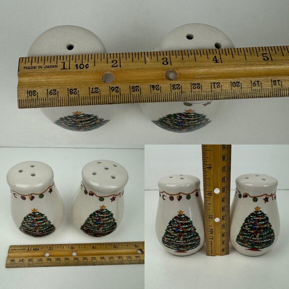 Vtg Christmas Holiday Stoneware Salt Pepper Shakers Set Tree Decor 3.5in Tall - Picture 3 of 9